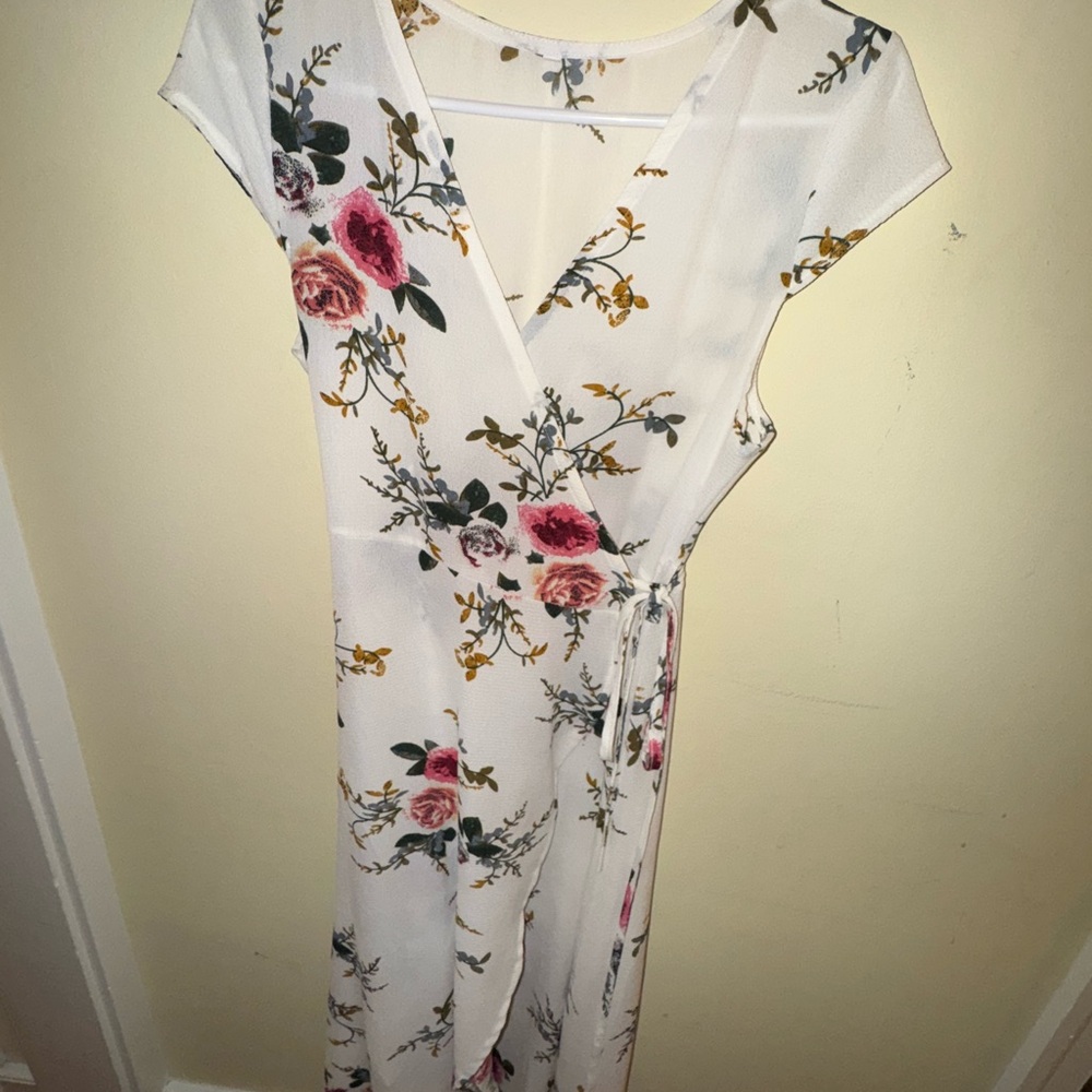 Floral Wrap Dress - White and Pink